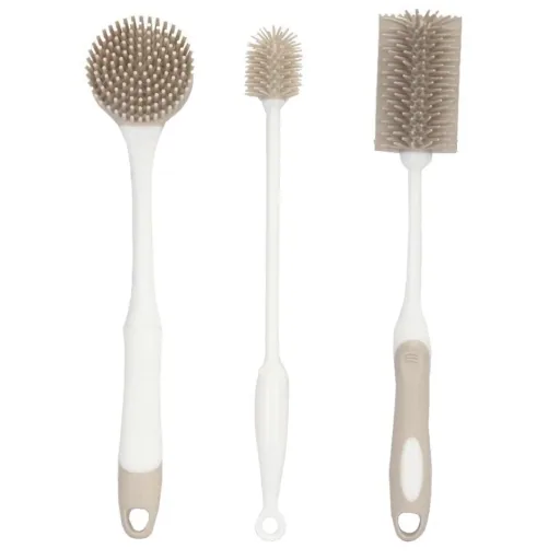 Silikon-Spülbürsten-Set, 3-teilig, Beige