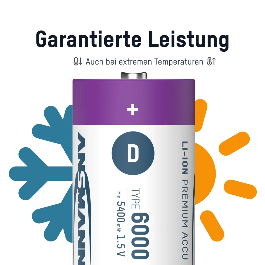 Lithium Ionen Mono (D) Akkus USB-C - 2 Stück, Sicherheitsabschaltung