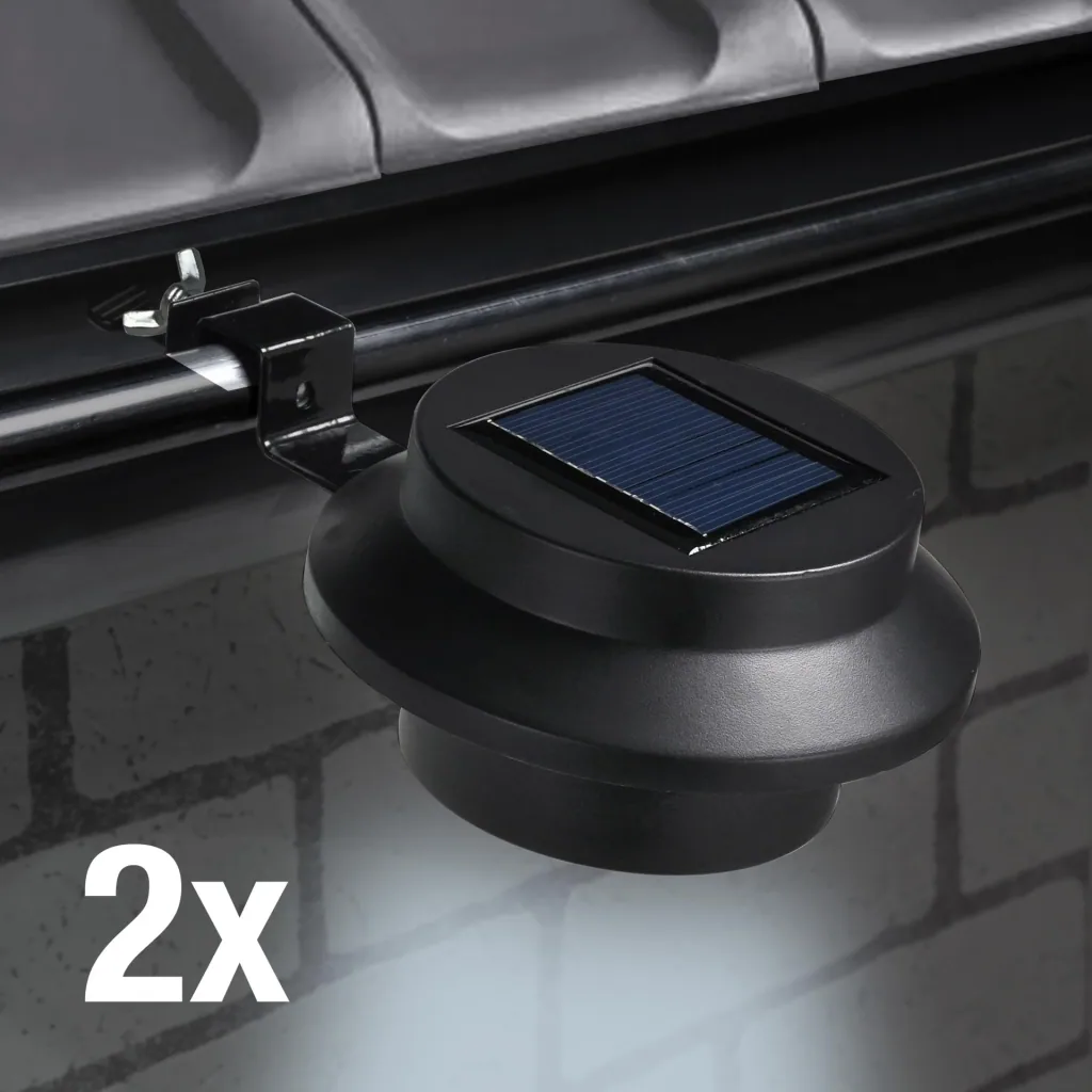 LED Solar Dachrinnenleuchten, 2er Set, schwarz