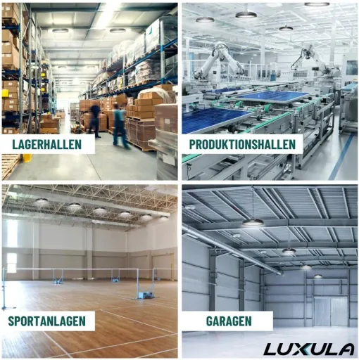 LED-HighBay in UFO-Form bietet 150 W, 14400 lm, 5000 K (neutralweiß) und IP65 Schutz.