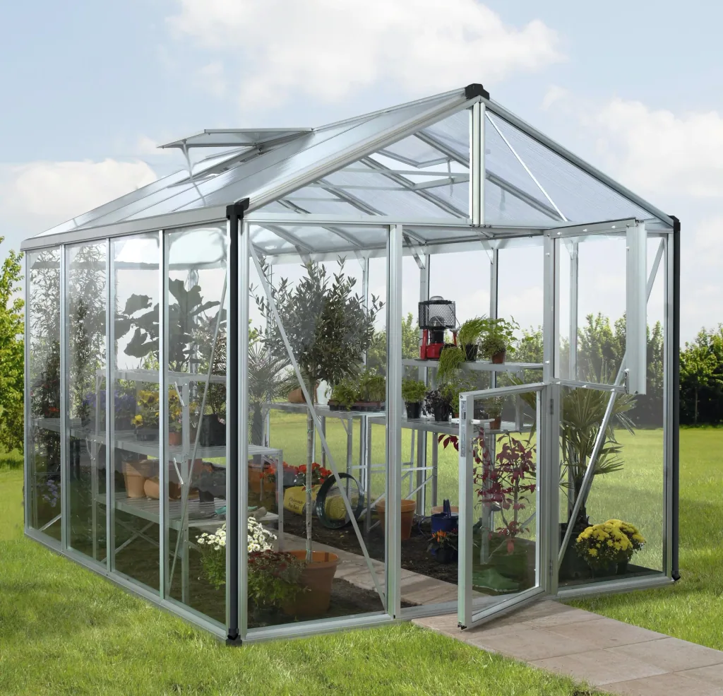 Gewächshaus Zeus 8100 ESG 3 mm u. HKP 10 mm, Farbe alu