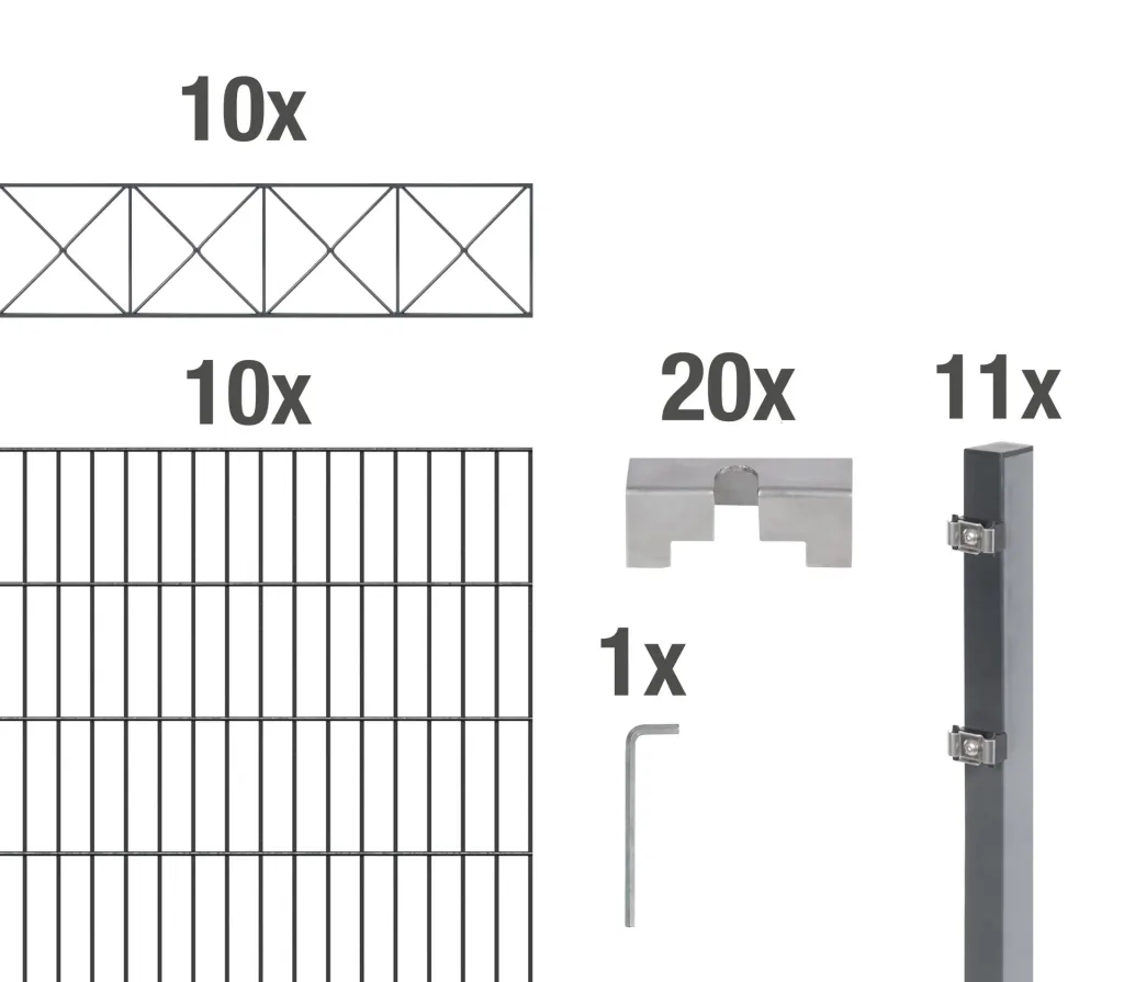 Doppelstabmattenzaun Sets anthrazit mit Dekorelement "Nexus"", Länge: 20 m, Höhe: 140 cm