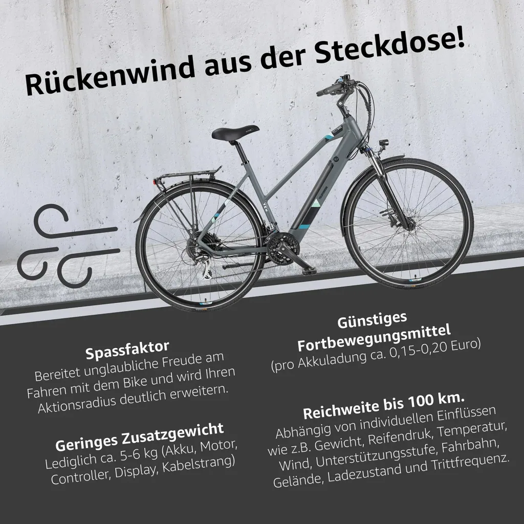 Damen Alu Trekking E-Bike, 28 Zoll, Rahmenhöhe 50 cm, 24-Gang Kettenschaltung, grau, XC940 Expedition