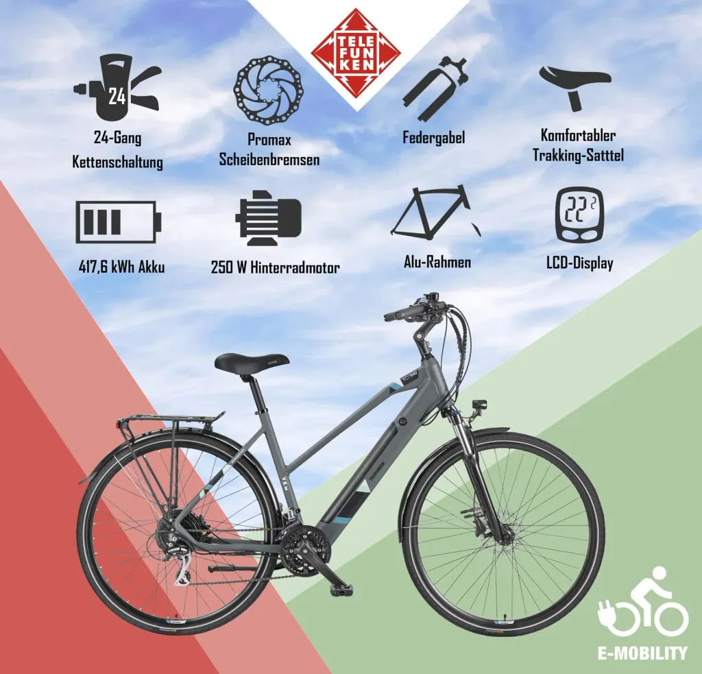 Damen Alu Trekking E-Bike, 28 Zoll, Rahmenhöhe 50 cm, 24-Gang Kettenschaltung, grau, XC940 Expedition