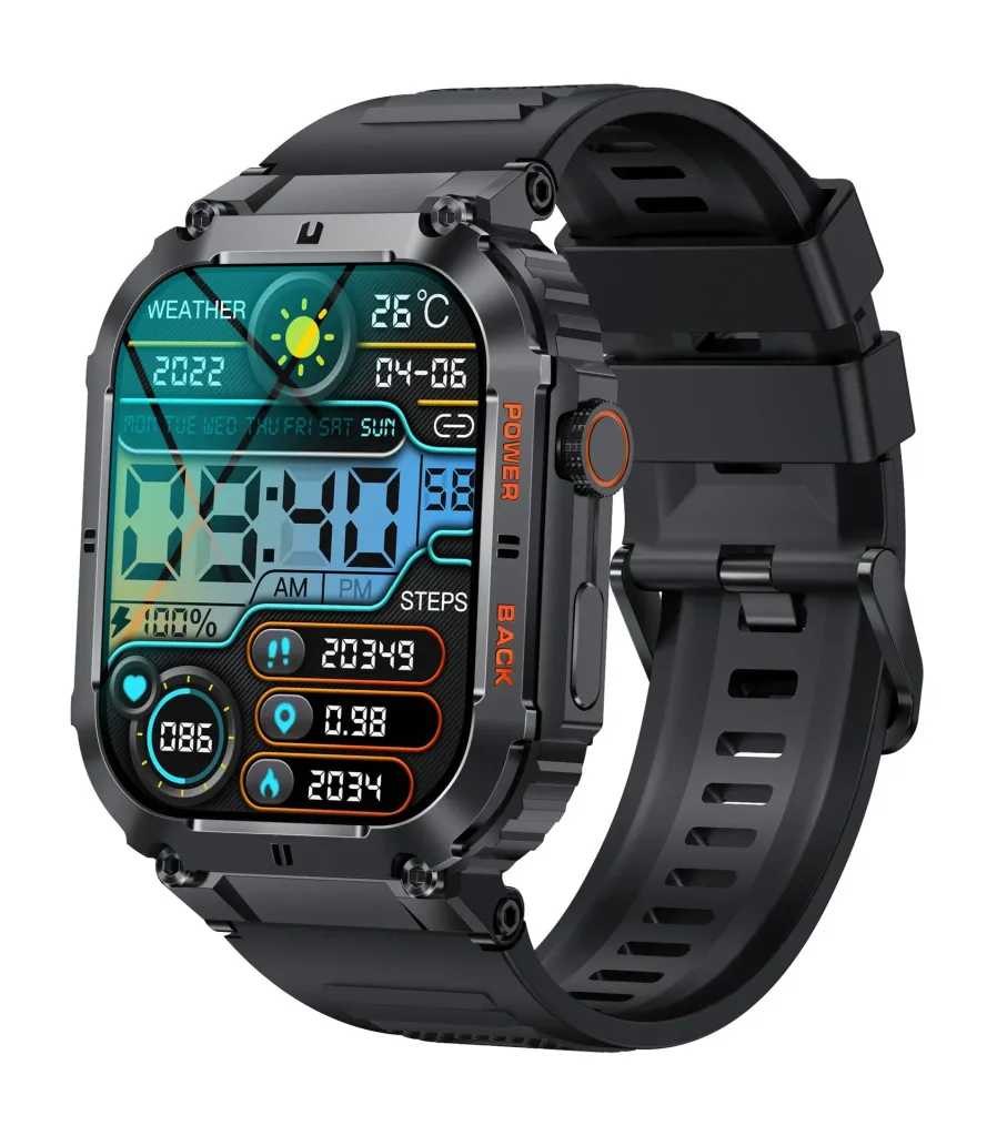 Bluetooth Smartwatch mit Herzfrequenz, Blutdruck und Blutsauerstoffmessung, schwarz