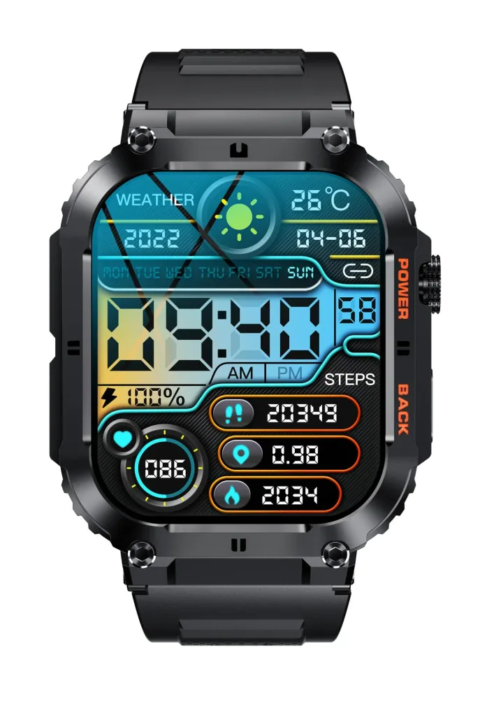 Bluetooth Smartwatch mit Herzfrequenz, Blutdruck und Blutsauerstoffmessung, schwarz