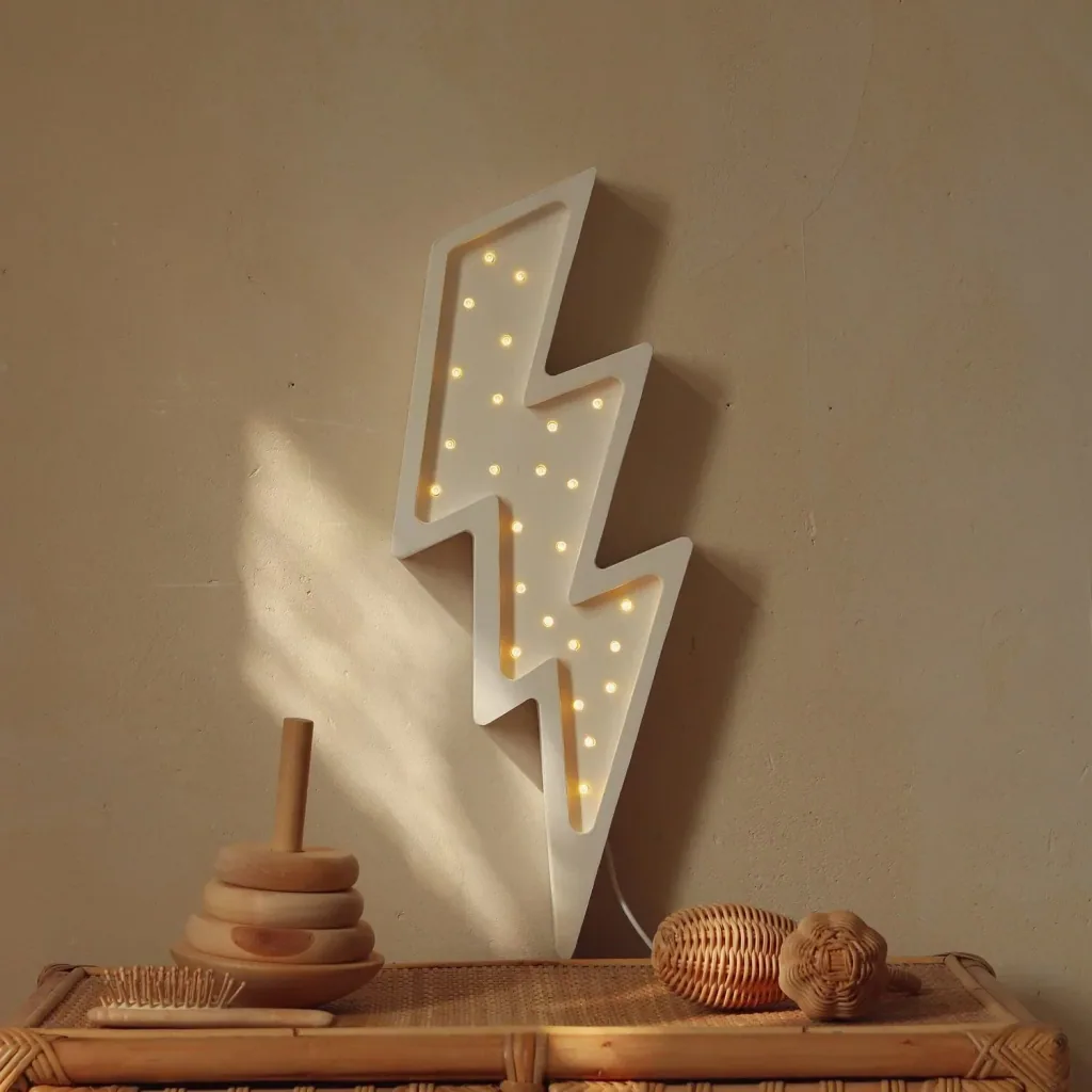 Little Lights Nachtlicht Kinder, Nachtlampe Blitz - 100% Kiefernholz natur, Farbe: weiss
