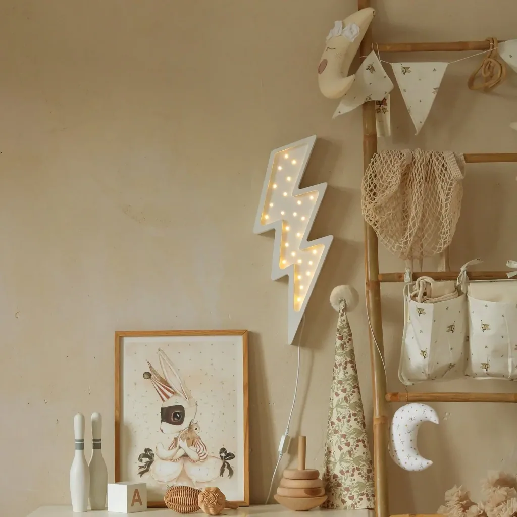 Little Lights Nachtlicht Kinder, Nachtlampe Blitz - 100% Kiefernholz natur, Farbe: weiss