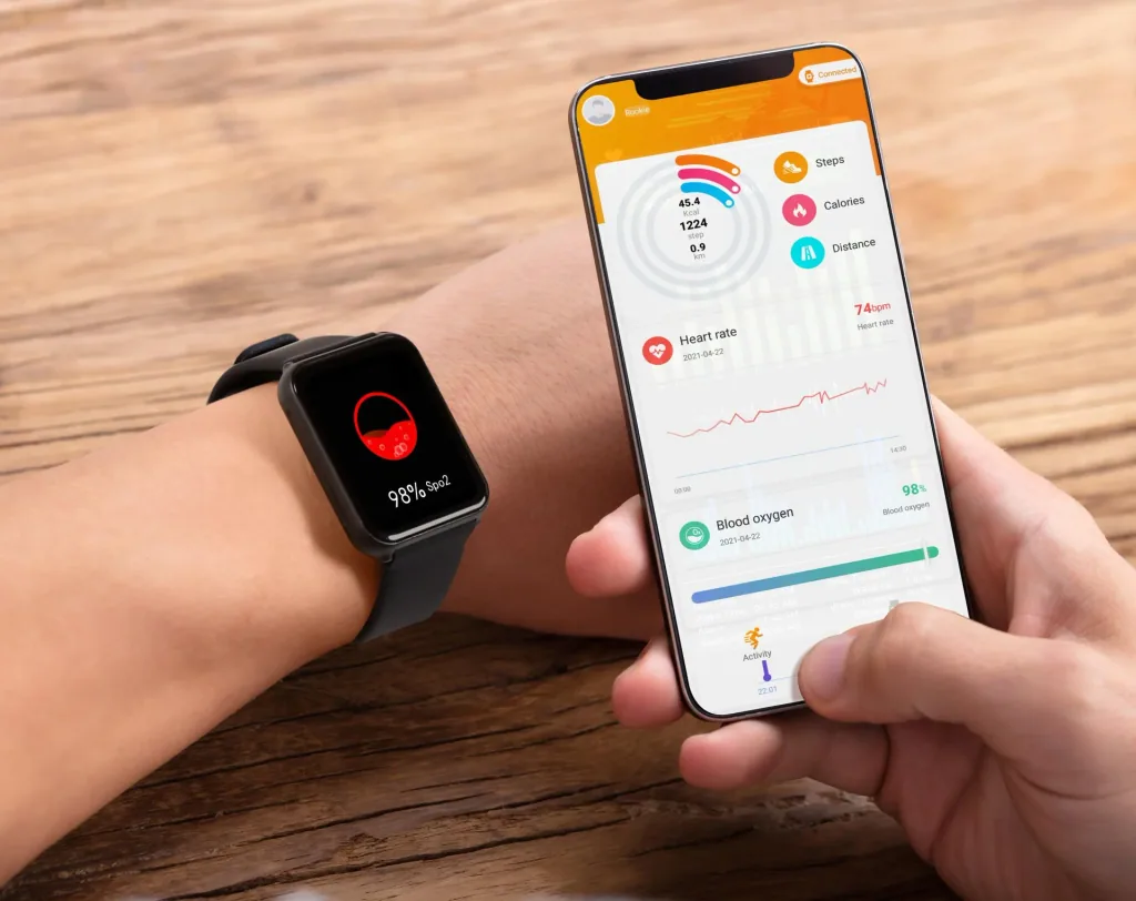 Smartwatch mit Überwachung der Körpertemperatur, der Herzfrequenz und Schlafaktivität