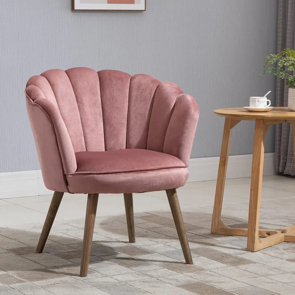 Esszimmerstuhl Küchenstuhl Sessel mit Rückenlehne Wohnzimmerstuhl Polyester Gummiholz Rosa 66 x 72 x 79 cm