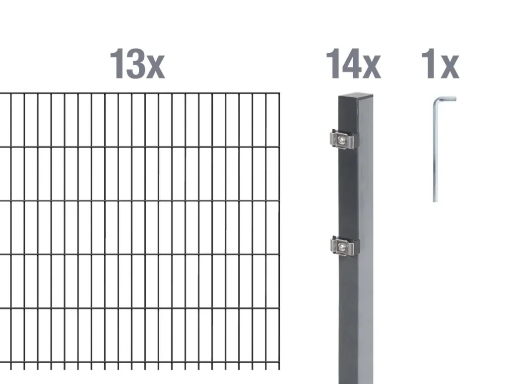 Doppelstabmattenzaun Komplettset, anthrazit, Höhe 160 cm, Länge 26 m