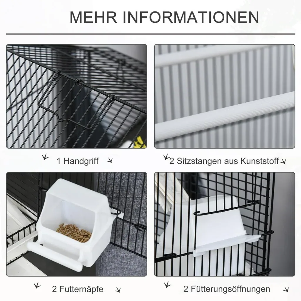 Vogelkäfig Vogelhaus Vogelvoliere mit Sitzenstangen Futternäpfe ausnehmbarer Bodenschale Weiß 54 x 35 x 56 cm