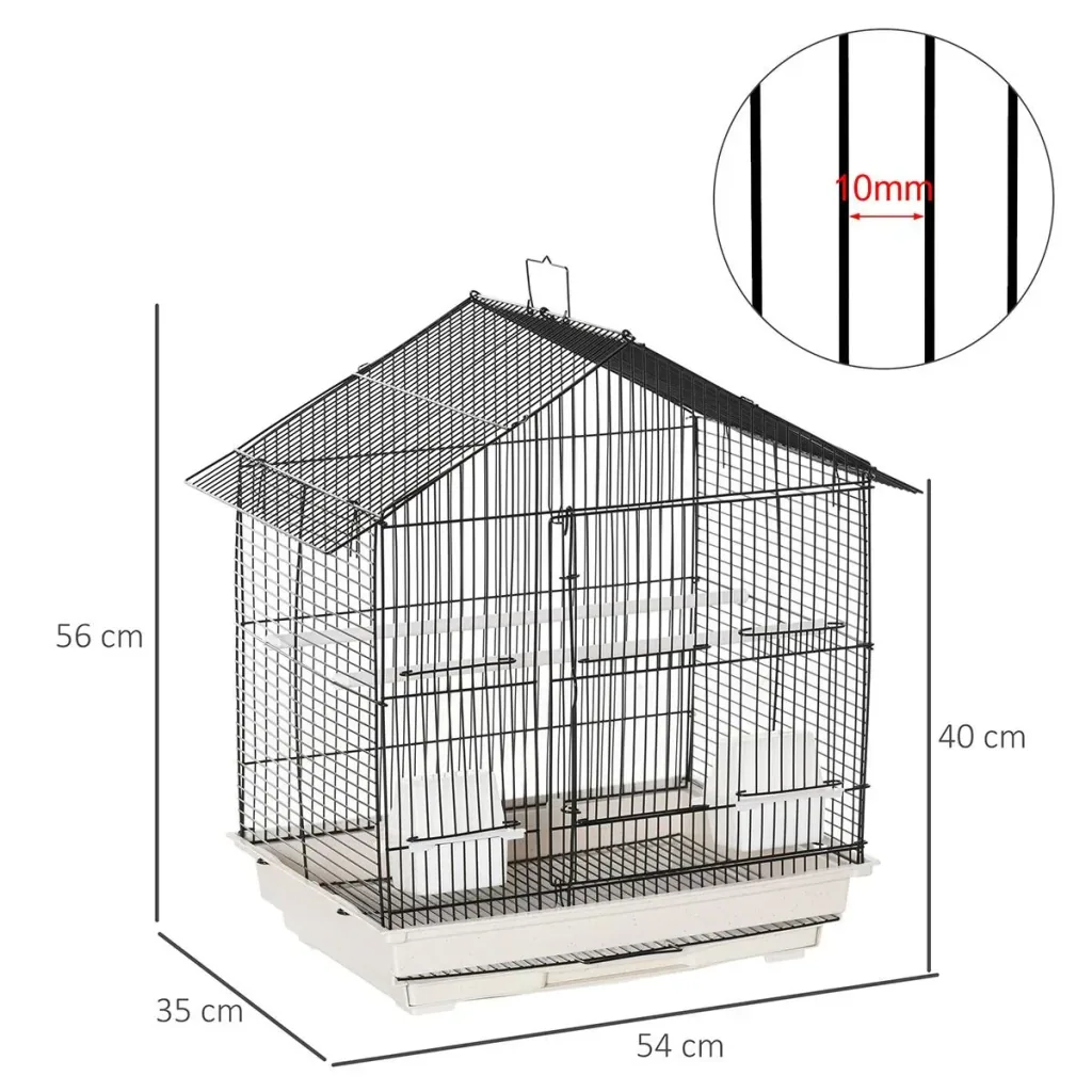 Vogelkäfig Vogelhaus Vogelvoliere mit Sitzenstangen Futternäpfe ausnehmbarer Bodenschale Weiß 54 x 35 x 56 cm