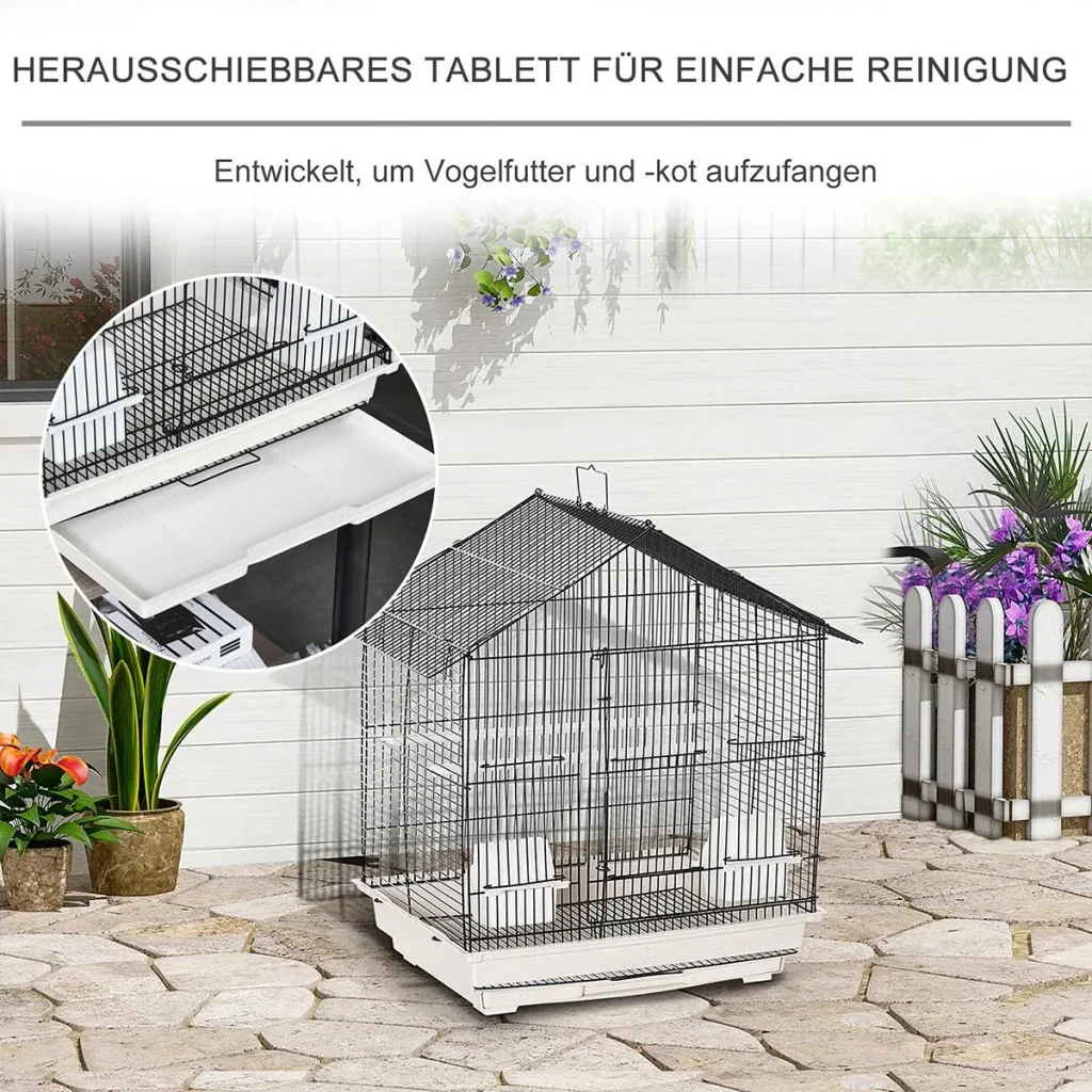 Vogelkäfig Vogelhaus Vogelvoliere mit Sitzenstangen Futternäpfe ausnehmbarer Bodenschale Weiß 54 x 35 x 56 cm