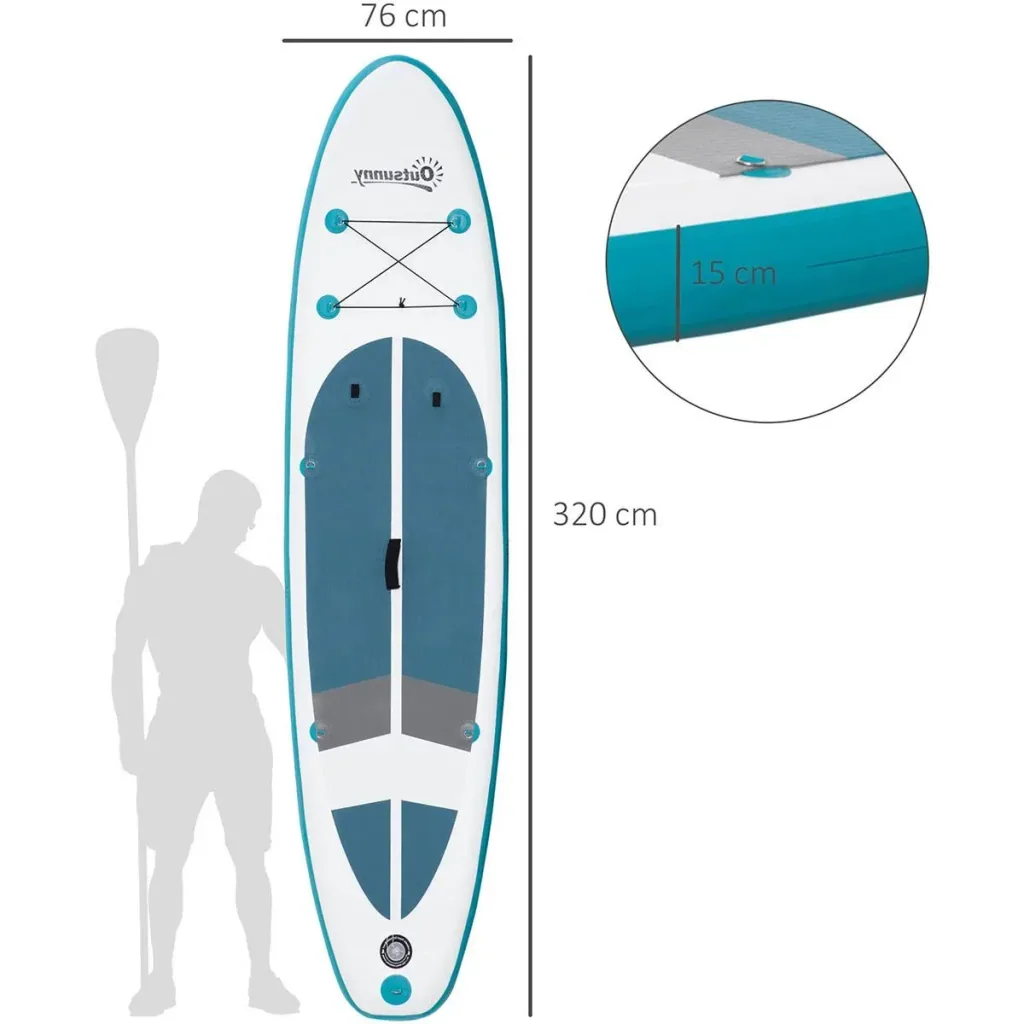 SUP Board mit viel Zubehör Weiß+Blau+Grau 320 x 76 x 15 cm