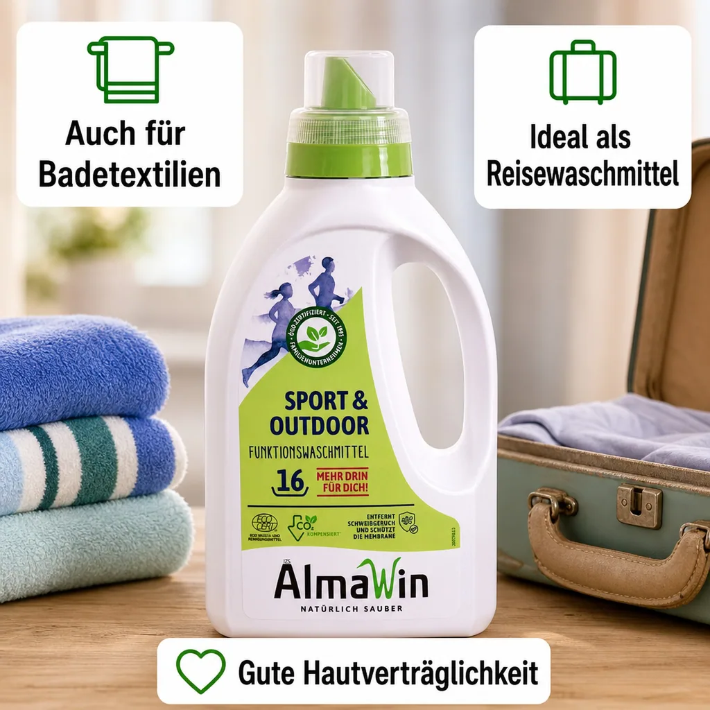 ALMAWIN Sport + Outdoor Flüssigwaschmittel 750 ml für ca. 16 Waschgänge