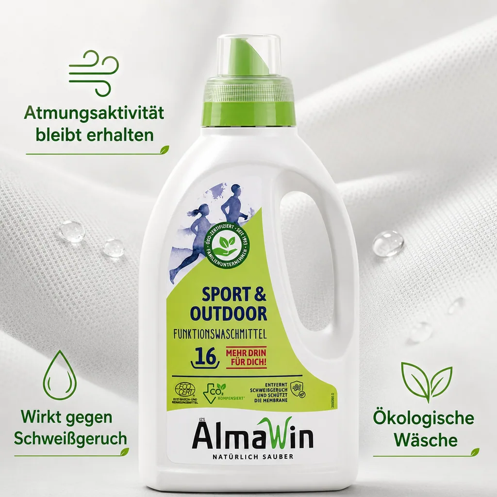 ALMAWIN Sport + Outdoor Flüssigwaschmittel 750 ml für ca. 16 Waschgänge