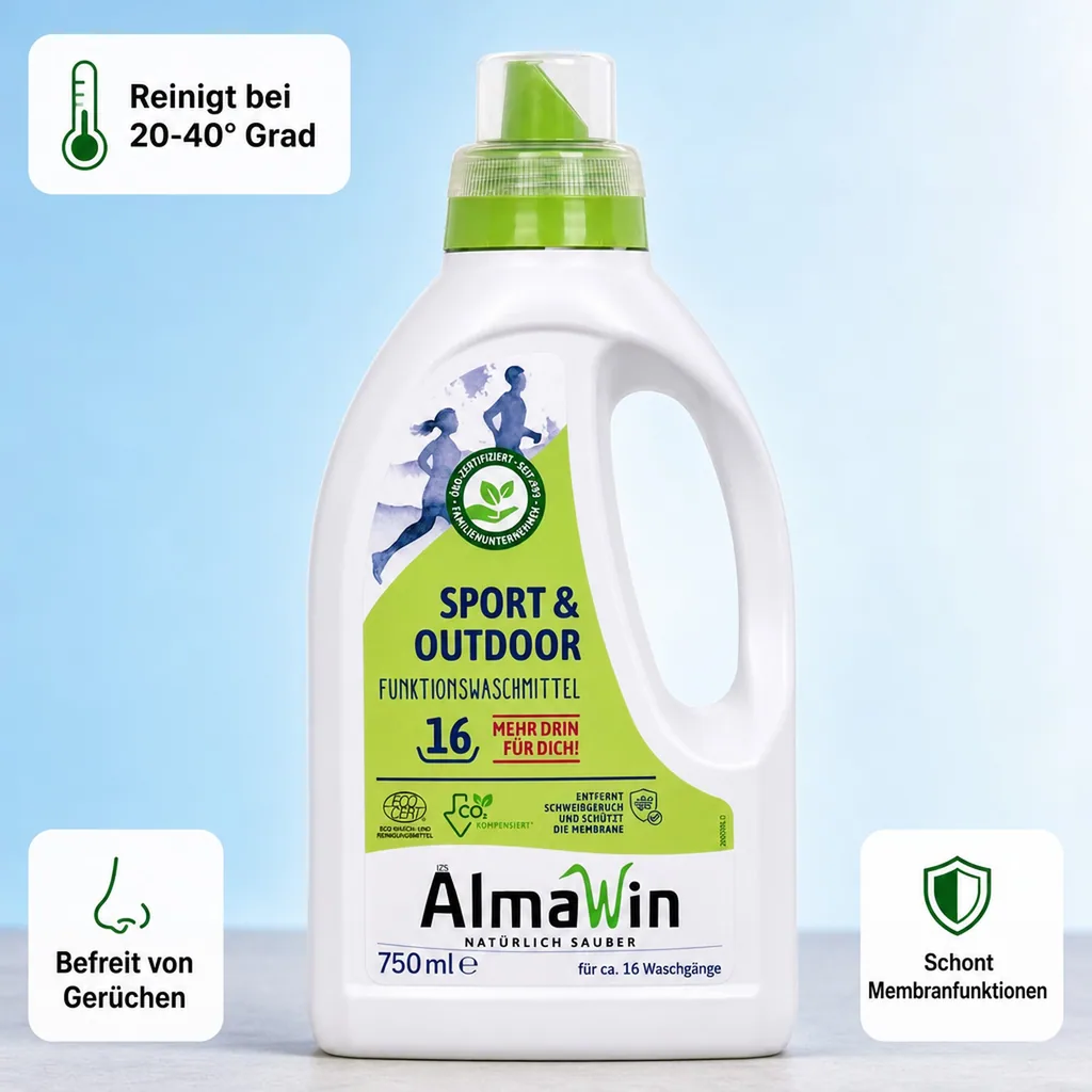 ALMAWIN Sport + Outdoor Flüssigwaschmittel 750 ml für ca. 16 Waschgänge