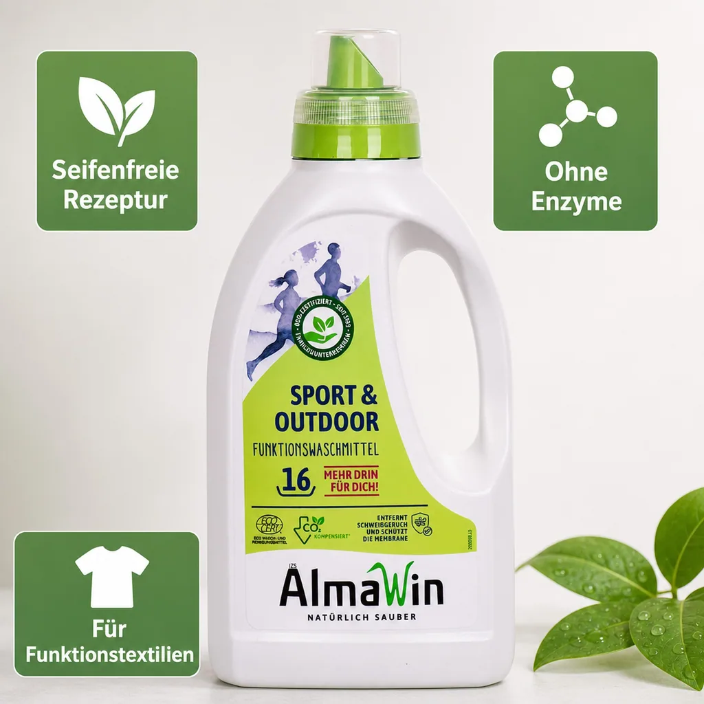 ALMAWIN Sport + Outdoor Flüssigwaschmittel 750 ml für ca. 16 Waschgänge