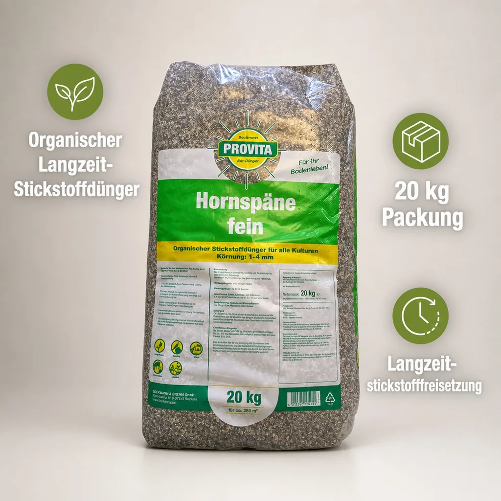 Hornspäne Dünger 20kg, Bio Langzeitdünger, organischer Stickstoffdünger, 1-4 mm