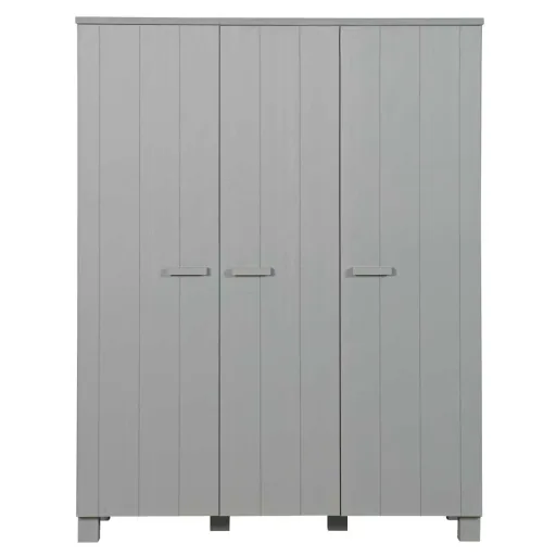 WOOOD - Schrank Dennis, 3-türig, Kiefer, 202x158x55 cm, Betongrau