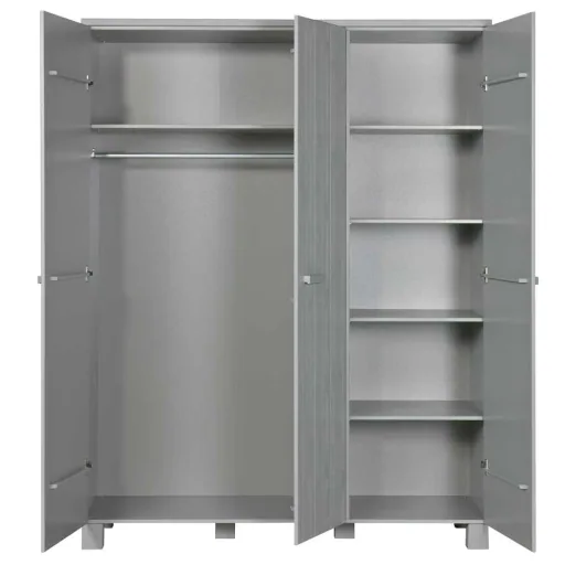 WOOOD - Schrank Dennis, 3-türig, Kiefer, 202x158x55 cm, Betongrau