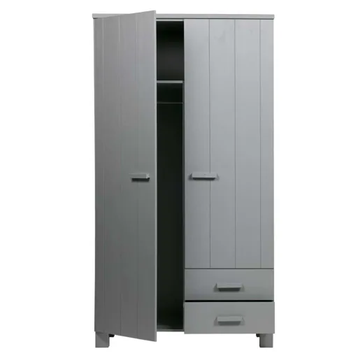 WOOOD - Schrank Dennis, 2-türig, Kiefer, 202x111x55 cm, betongrau