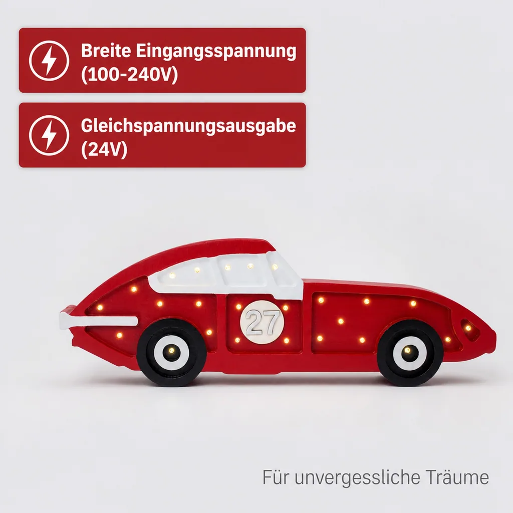 Little Lights Nachtlicht Kinder, Nachtlampe Rennauto - 100% Kiefernholz natur, Farbe: Frecciarossa