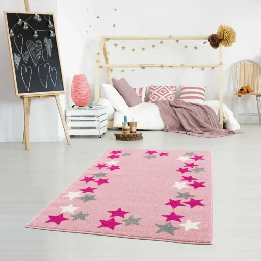 Livone Teppich Sternenband rosa grau, Teppichgrösse: 160 x 230 cm