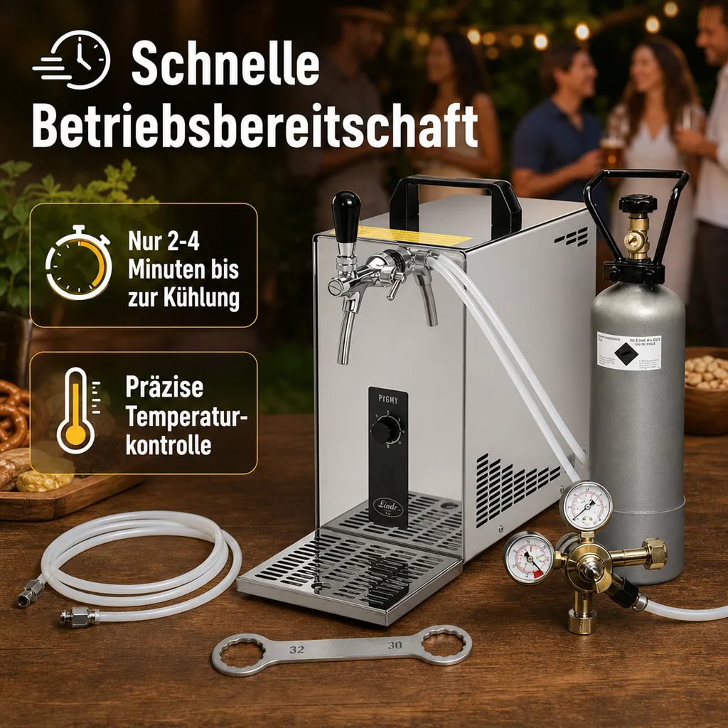 Komplett Set - Zapfanlage, Bierzapfanlage, Bierkoffer, Durchlaufkühler PYGMY 25 LE, 1-leitig Trockenkühler, 30 Liter/h, Green Line