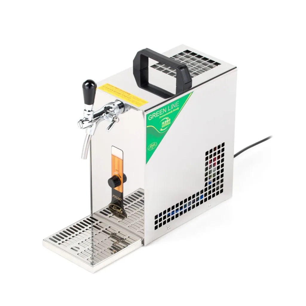 Komplett Set - Zapfanlage, Bierzapfanlage, Bierzapfen PYGMY 20/K mit Membranpumpe, 1-leitig Trockenkühlgerät aus Edelstahl, 25 Liter/h, Green Line