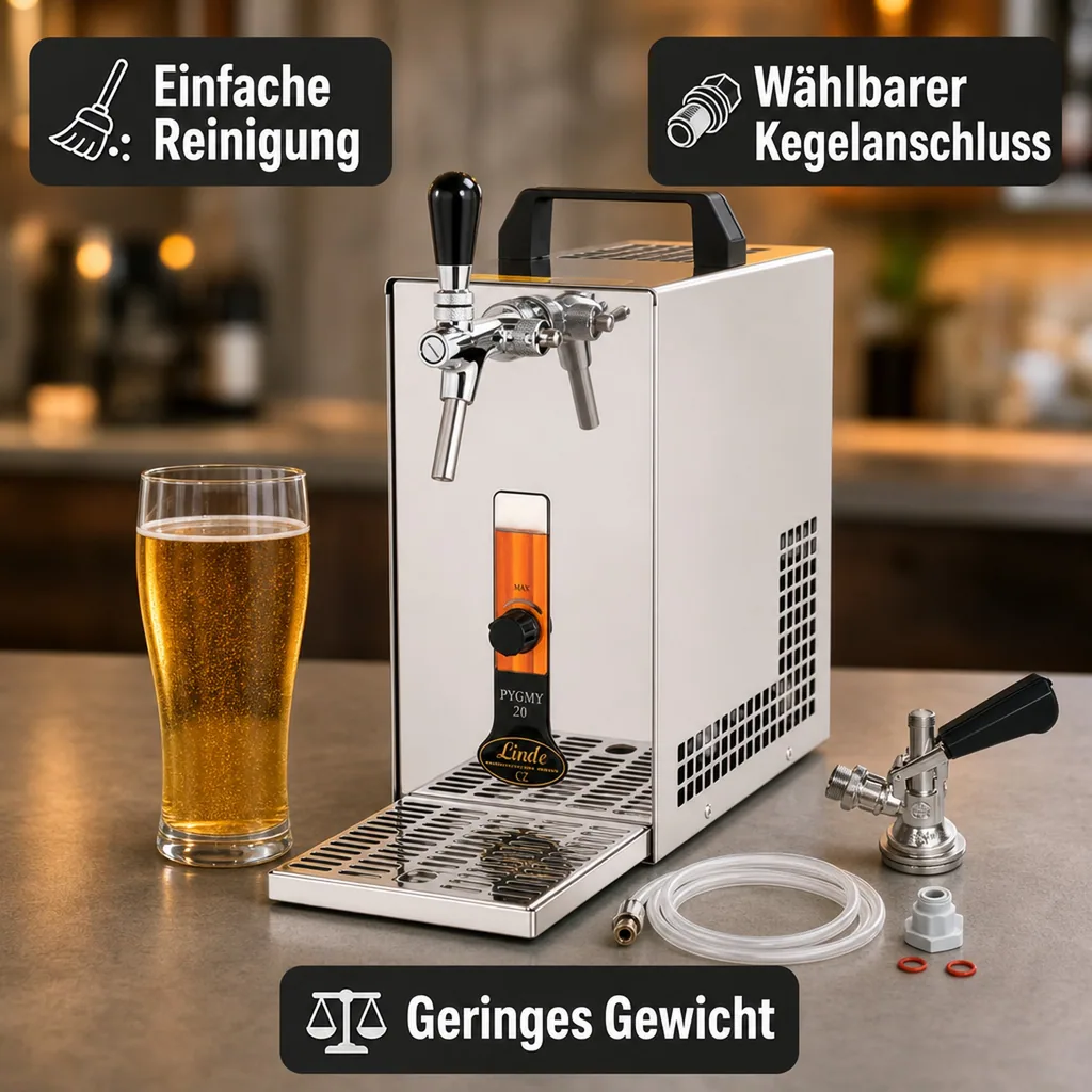 Komplett Set - Zapfanlage, Bierzapfanlage, Bierzapfen PYGMY 20/K mit Membranpumpe, 1-leitig Trockenkühlgerät aus Edelstahl, 25 Liter/h, Green Line