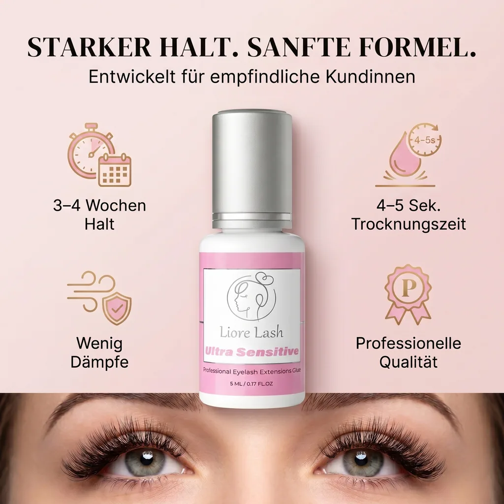 Ultra sensibles Wimpernkleber Liore Lash – Starker Halt Wimpernkleber, 3–4 Wochen Haltbarkeit, Kleber für Wimpernverlängerungen