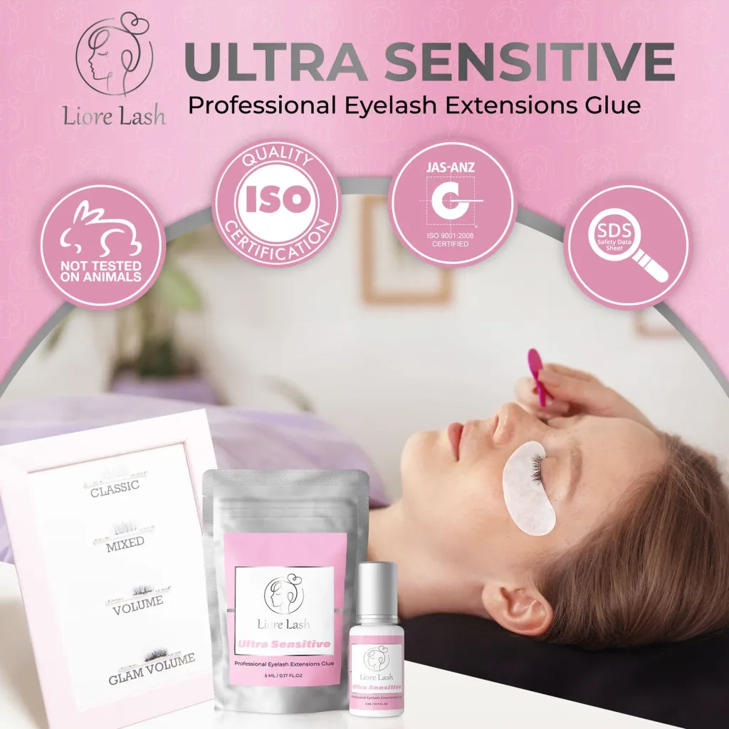 Ultra sensibles Wimpernkleber Liore Lash – Starker Halt Wimpernkleber, 3–4 Wochen Haltbarkeit, Kleber für Wimpernverlängerungen