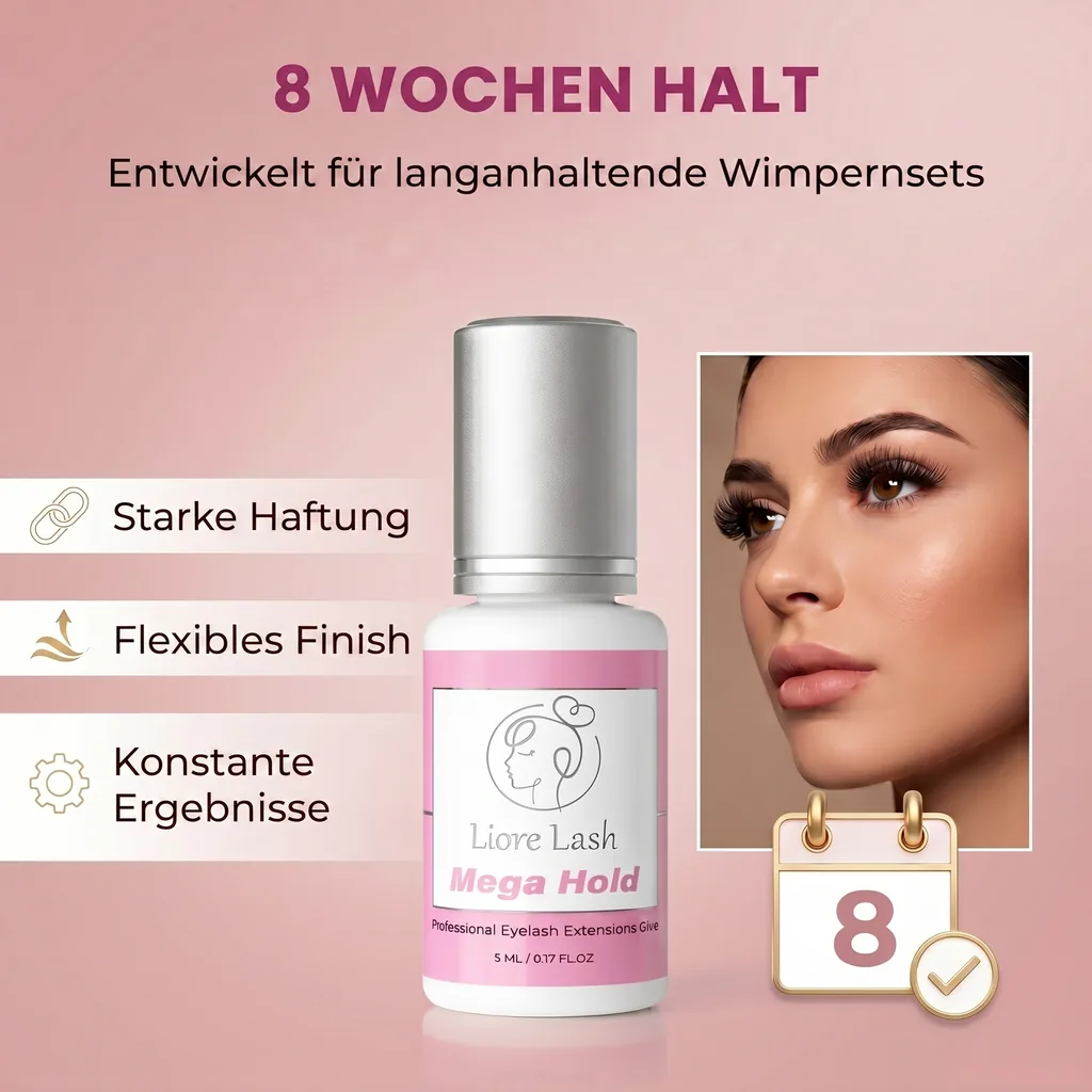 Wimpernverlängerungs-Kleber Liore Lash / Mega starker Halt 8 Wochen / 1 Sek. Schnelltrocknend/Schwarzer Kleber Profi-Zubehör für Classic Volume Wimpern