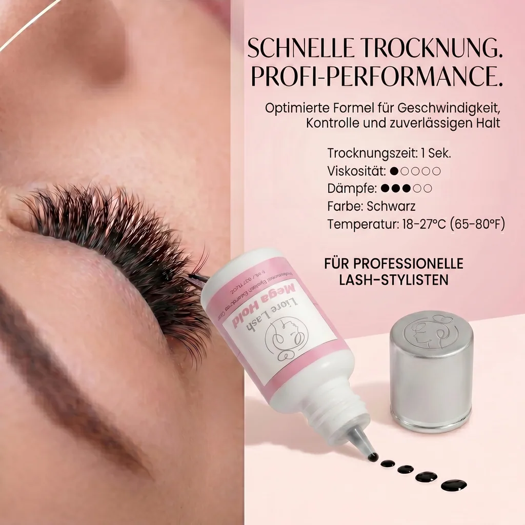 Wimpernverlängerungs-Kleber Liore Lash / Mega starker Halt 8 Wochen / 1 Sek. Schnelltrocknend/Schwarzer Kleber Profi-Zubehör für Classic Volume Wimpern