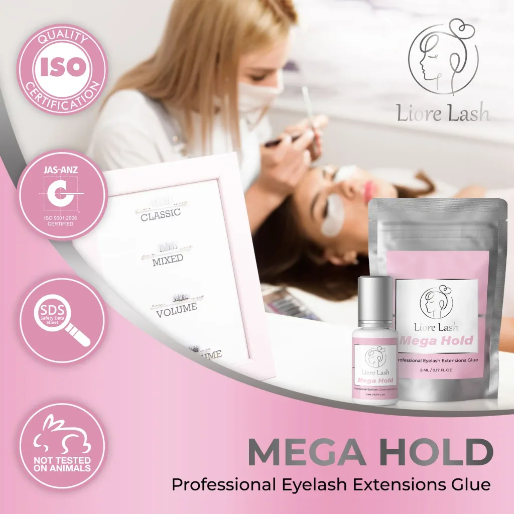 Wimpernverlängerungs-Kleber Liore Lash / Mega starker Halt 8 Wochen / 1 Sek. Schnelltrocknend/Schwarzer Kleber Profi-Zubehör für Classic Volume Wimpern