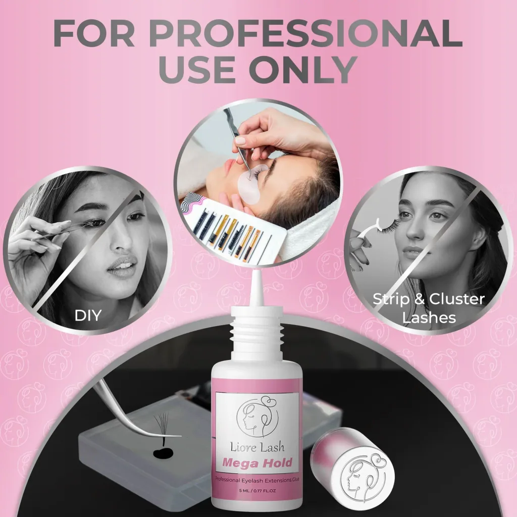 Wimpernverlängerungs-Kleber Liore Lash / Mega starker Halt 8 Wochen / 1 Sek. Schnelltrocknend/Schwarzer Kleber Profi-Zubehör für Classic Volume Wimpern