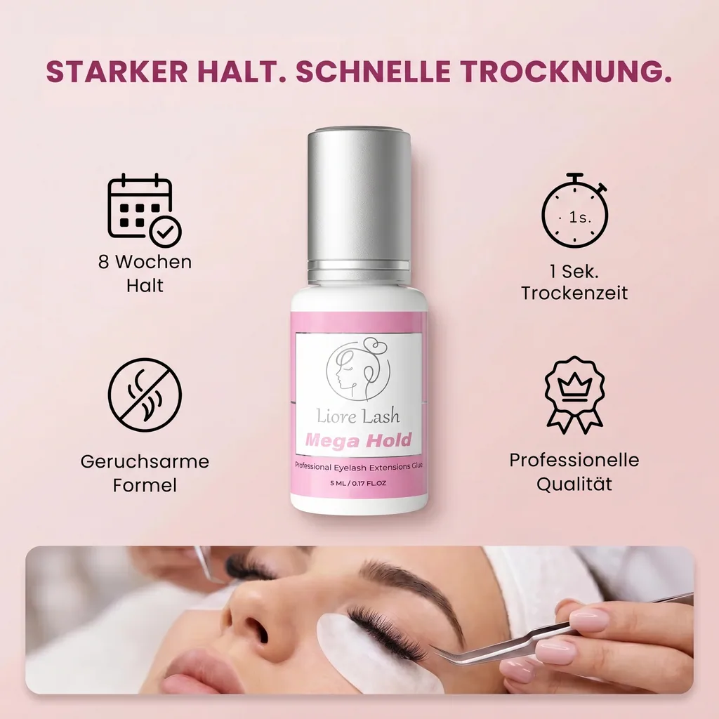 Wimpernverlängerungs-Kleber Liore Lash / Mega starker Halt 8 Wochen / 1 Sek. Schnelltrocknend/Schwarzer Kleber Profi-Zubehör für Classic Volume Wimpern