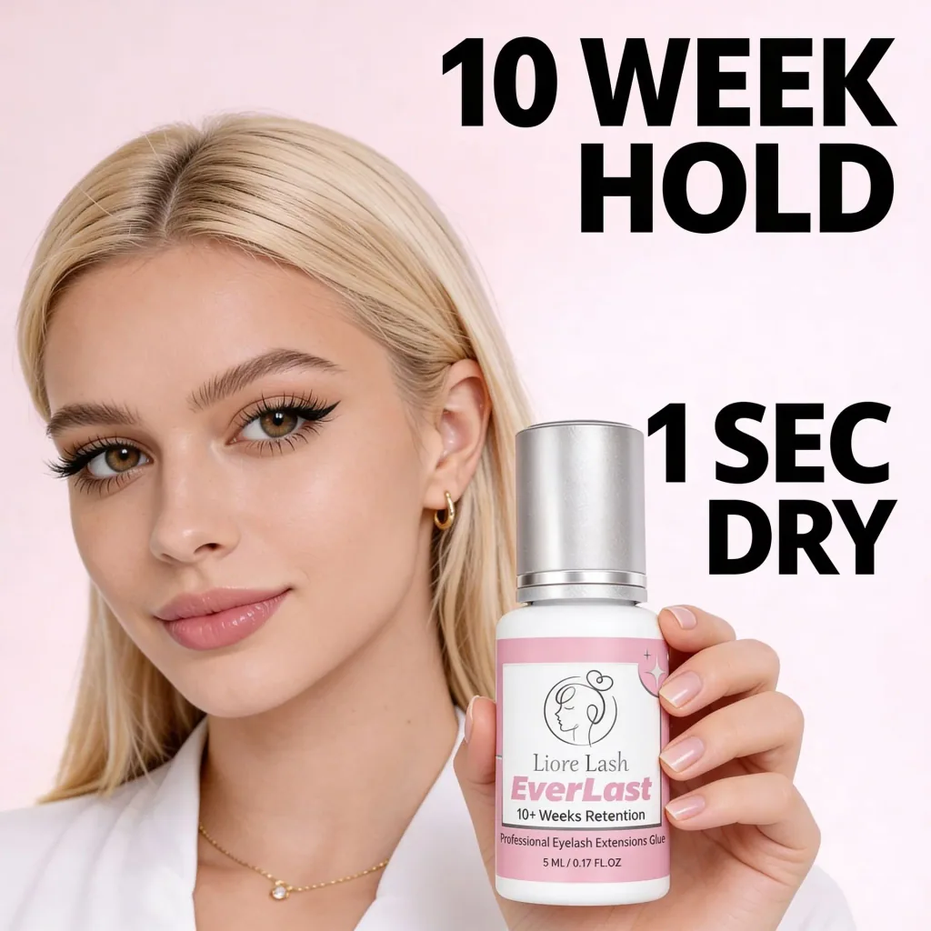 Extra starker Wimpernverlängerungs-Kleber Liore Lash – 0,5–1 Sek. Schnelltrocknend Lash-Kleber, Bis zu 10 Wochen Haltbarkeit, Schwarzer Profi-Kleber für Classic & Volume Wimpern, 5 ml
