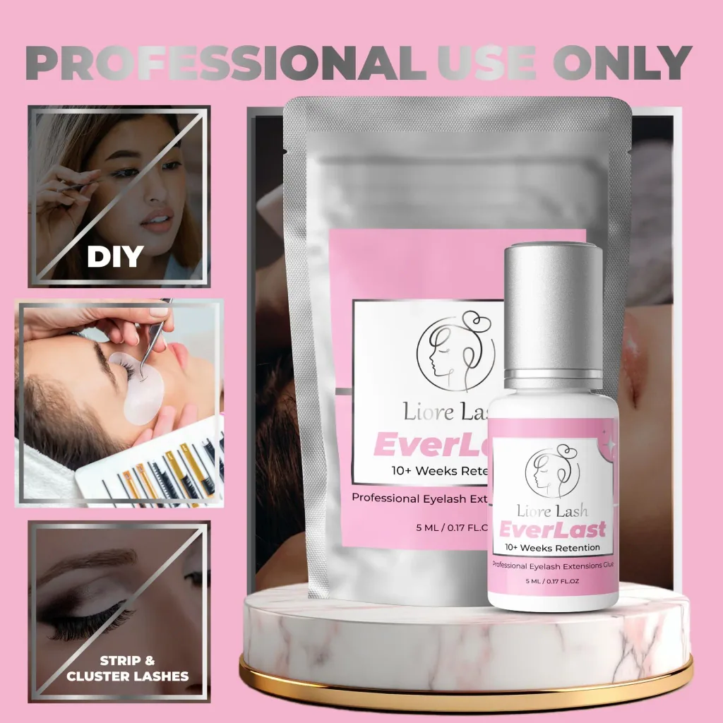 Extra starker Wimpernverlängerungs-Kleber Liore Lash – 0,5–1 Sek. Schnelltrocknend Lash-Kleber, Bis zu 10 Wochen Haltbarkeit, Schwarzer Profi-Kleber für Classic & Volume Wimpern, 5 ml