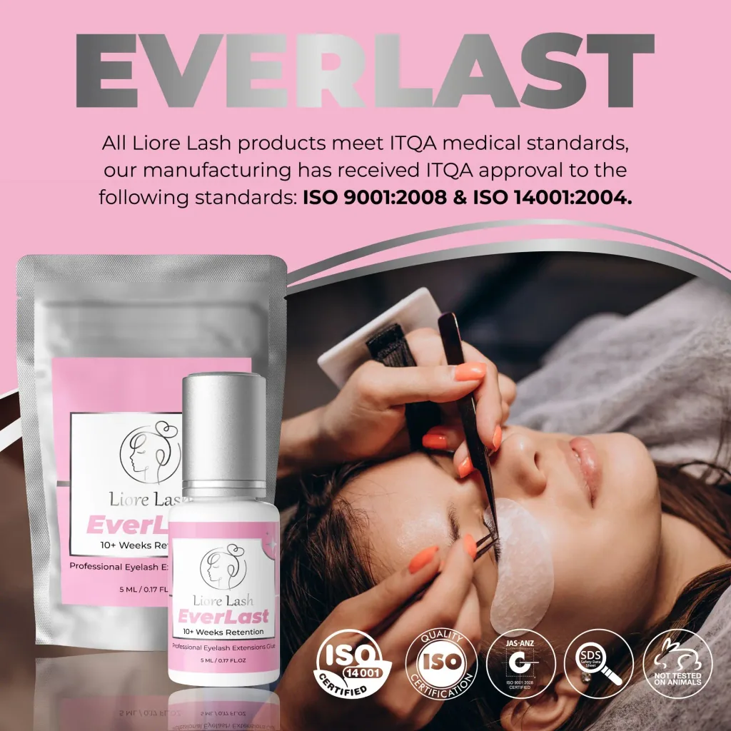 Extra starker Wimpernverlängerungs-Kleber Liore Lash – 0,5–1 Sek. Schnelltrocknend Lash-Kleber, Bis zu 10 Wochen Haltbarkeit, Schwarzer Profi-Kleber für Classic & Volume Wimpern, 5 ml