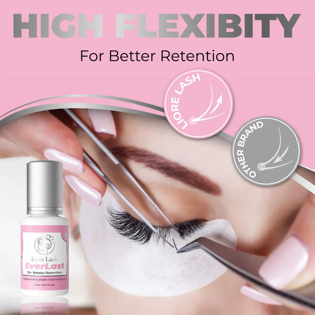 Extra starker Wimpernverlängerungs-Kleber Liore Lash – 0,5–1 Sek. Schnelltrocknend Lash-Kleber, Bis zu 10 Wochen Haltbarkeit, Schwarzer Profi-Kleber für Classic & Volume Wimpern, 5 ml