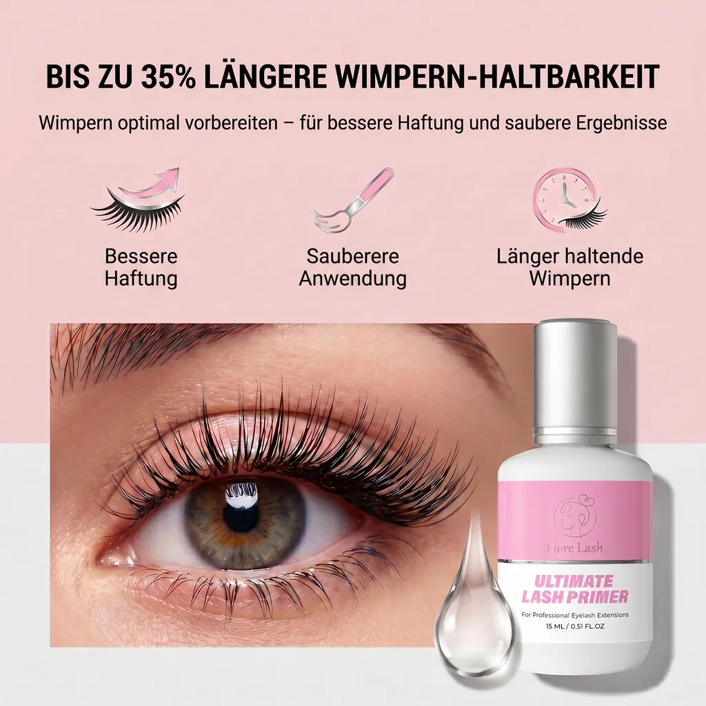 Wimpernverlängerungs-Primer – Liore Lash Profi-Wimpern-Vorbereitung, Bis zu 35 % längere Haltbarkeit, Entfernt Öle & Rückstände, Vorbehandlung für Wimpernverlängerungen, 15 ml