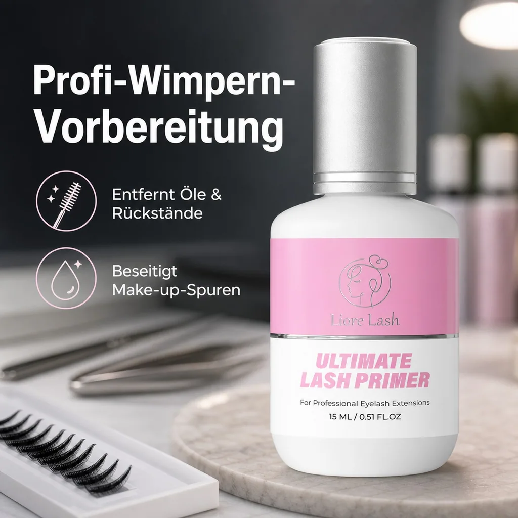 Wimpernverlängerungs-Primer – Liore Lash Profi-Wimpern-Vorbereitung, Bis zu 35 % längere Haltbarkeit, Entfernt Öle & Rückstände, Vorbehandlung für Wimpernverlängerungen, 15 ml