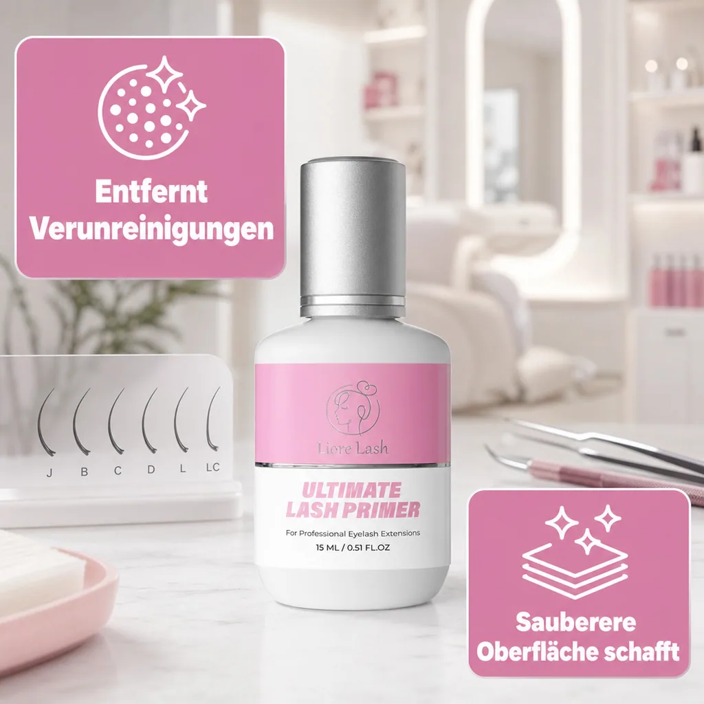 Wimpernverlängerungs-Primer – Liore Lash Profi-Wimpern-Vorbereitung, Bis zu 35 % längere Haltbarkeit, Entfernt Öle & Rückstände, Vorbehandlung für Wimpernverlängerungen, 15 ml