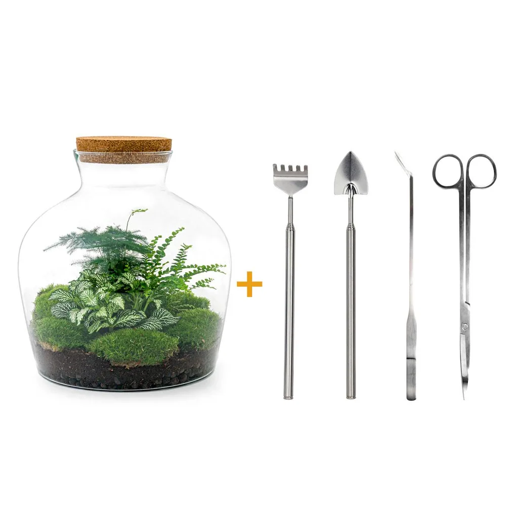 Flaschengarten - Fat Joe grün - Höhe ca. 30 cm - Rake + Shovel + Tweezer + Scissors