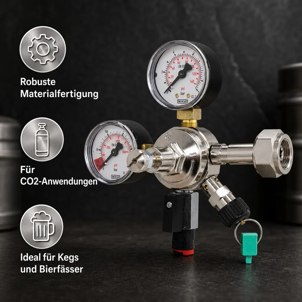 Druckminderer, Druckregler, Druckreduzierventil - CO2 für AFG 7bar, 1-leitig, Gewinde: John Guest 8 mm