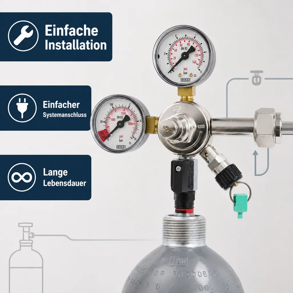 Druckminderer, Druckregler, Druckreduzierventil - CO2 für AFG 7bar, 1-leitig, Gewinde: John Guest 8 mm