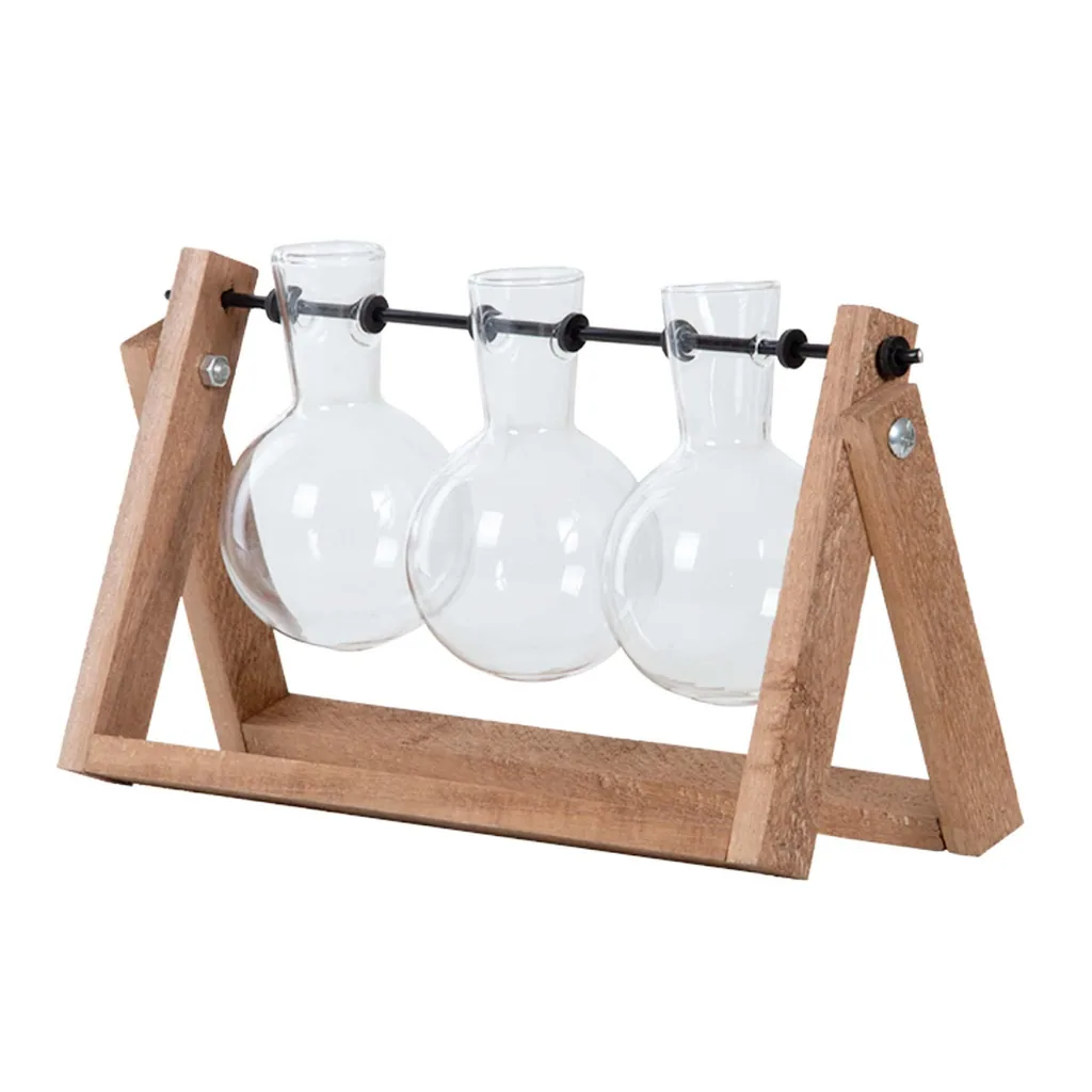 Stecklingsständer - 3 Glasvasen - Hydroponik-Vase für Stecklinge - Holz - Kultivierungsstation